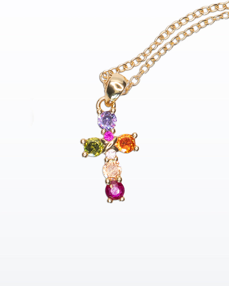 Collana Rainbow Cross – Croce Multicolor Dorata